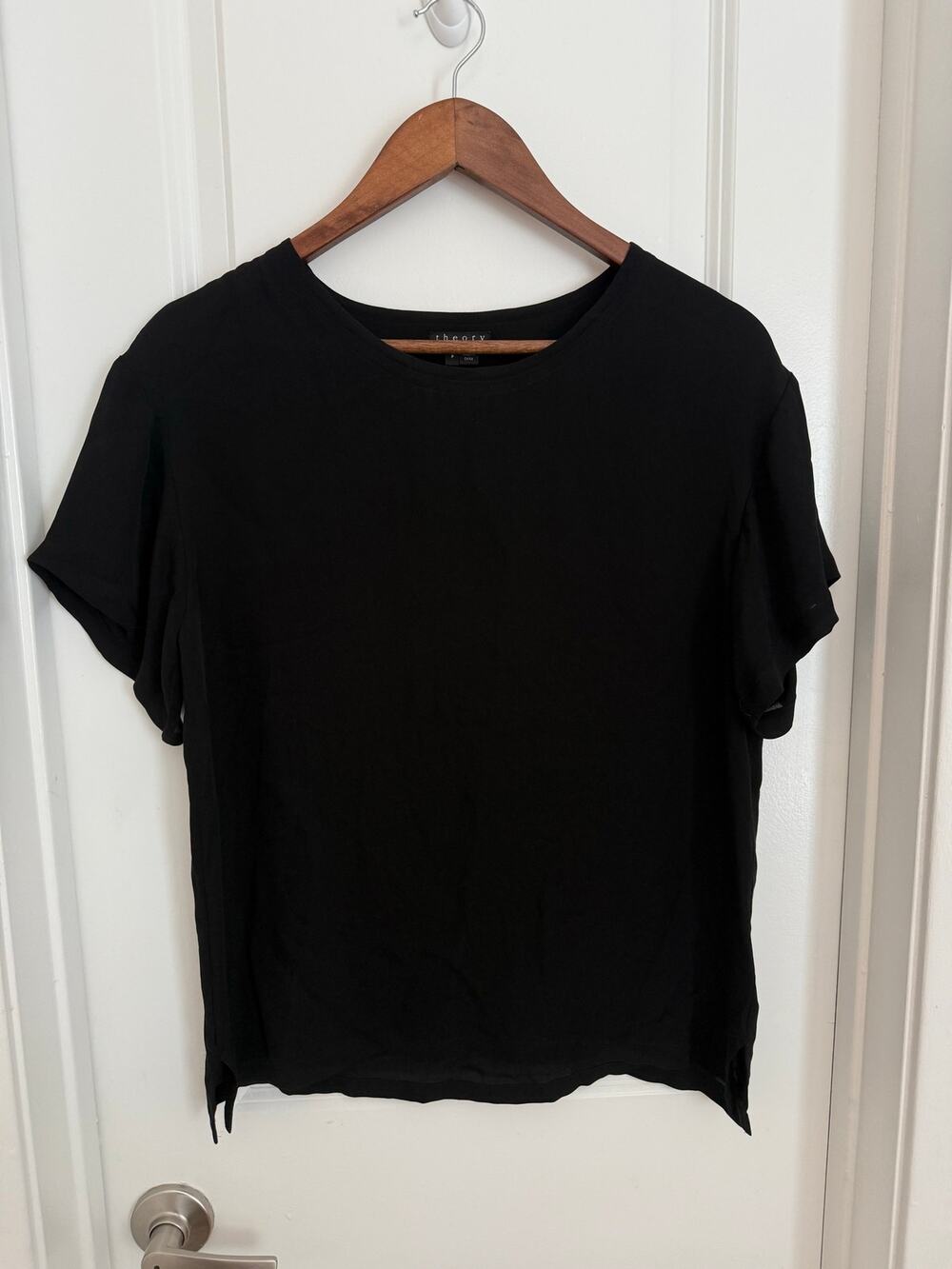 Theory 100% Silk Black Blouse Size Small